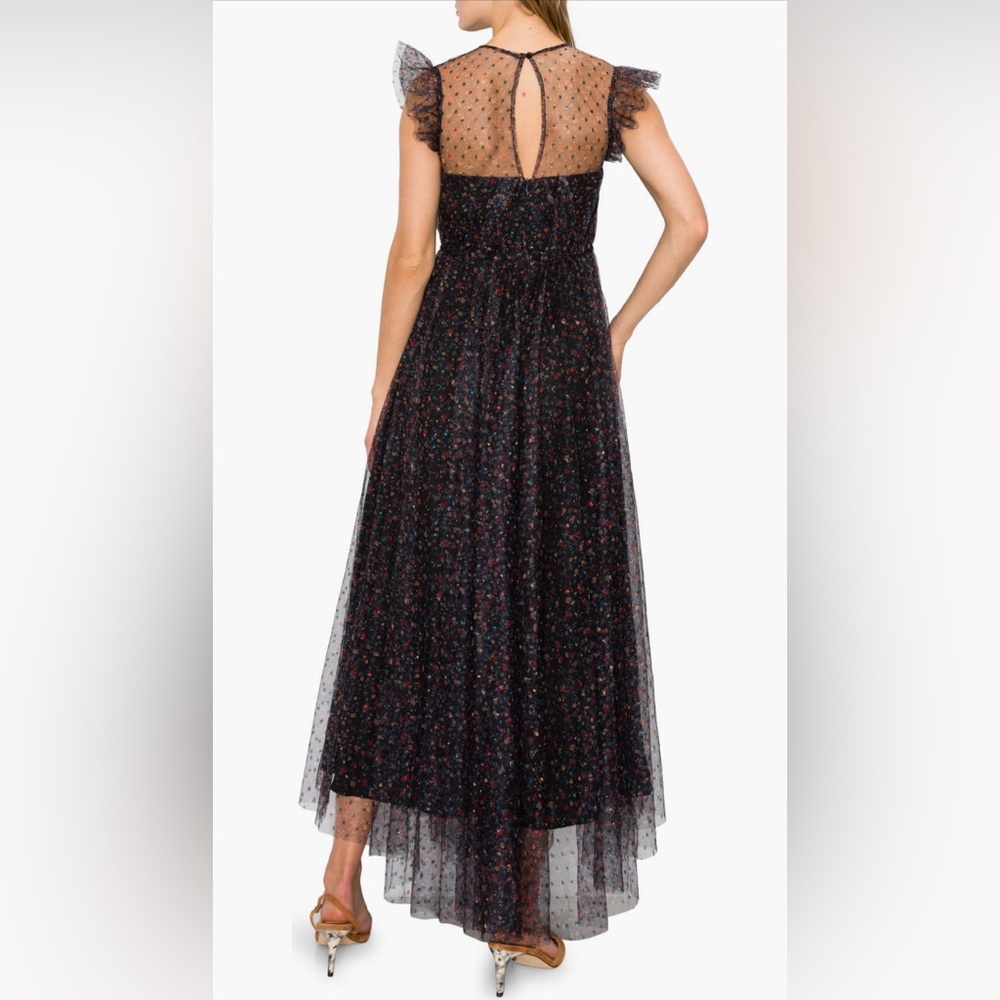 MELLODAY Flutter Sleeve Mesh Maxi Dress In Black Dot Floral New - Picture 2 of 13